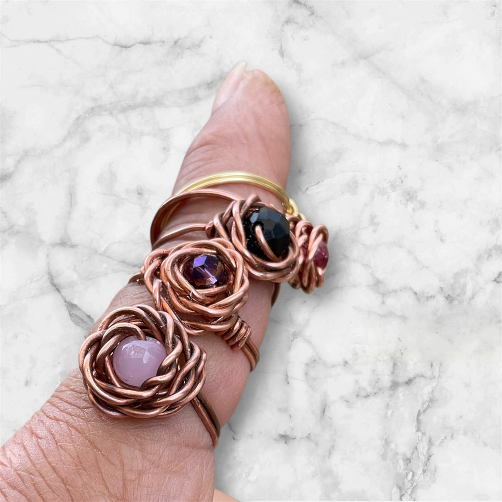 Handcrafted Copper Rose Rings with Gemstone Centres