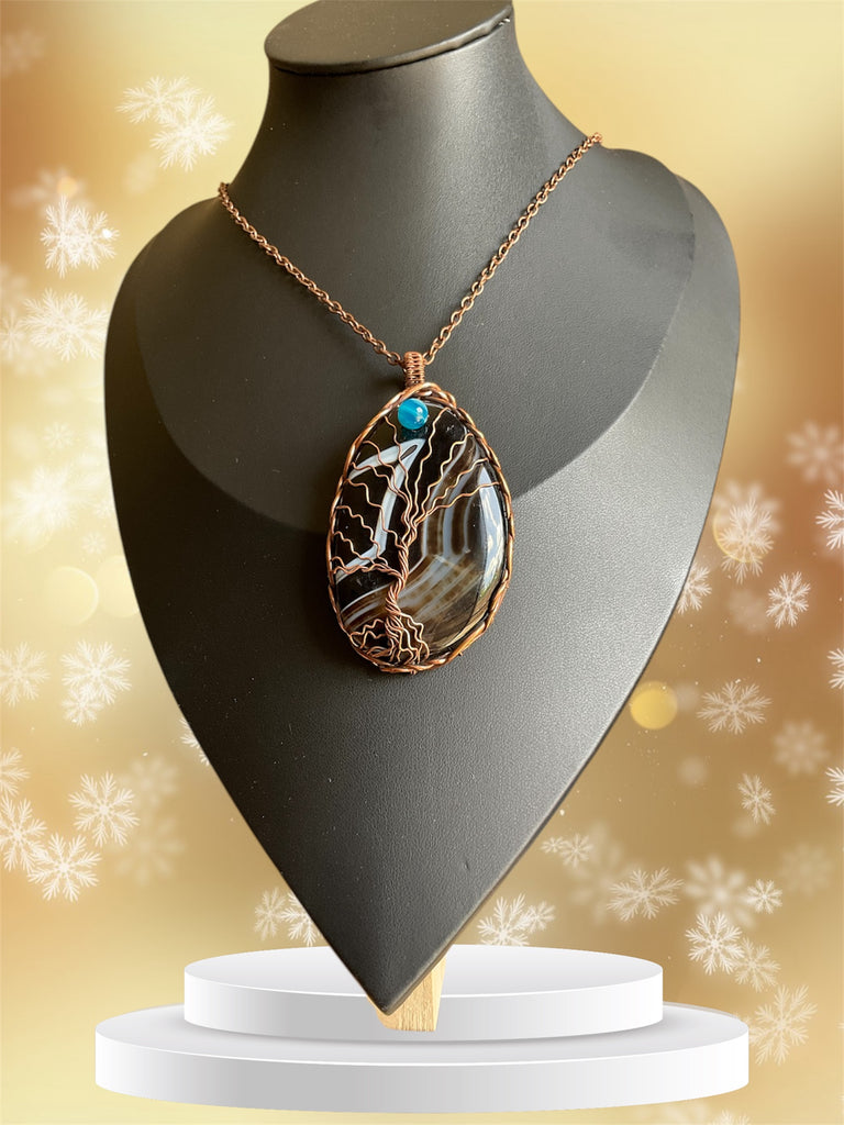 Banded Botswana Agate Tree Of Life Pendant
