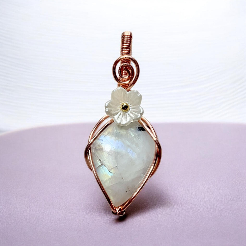 Rainbow Moonstone Wire Wrapped Pendants