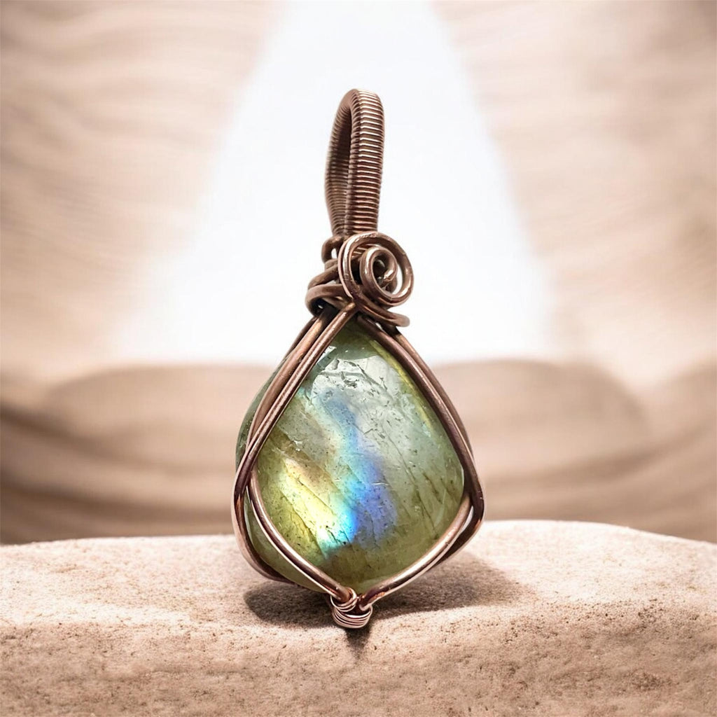 Mini Labradorite Copper Wire Wrapped Pendants