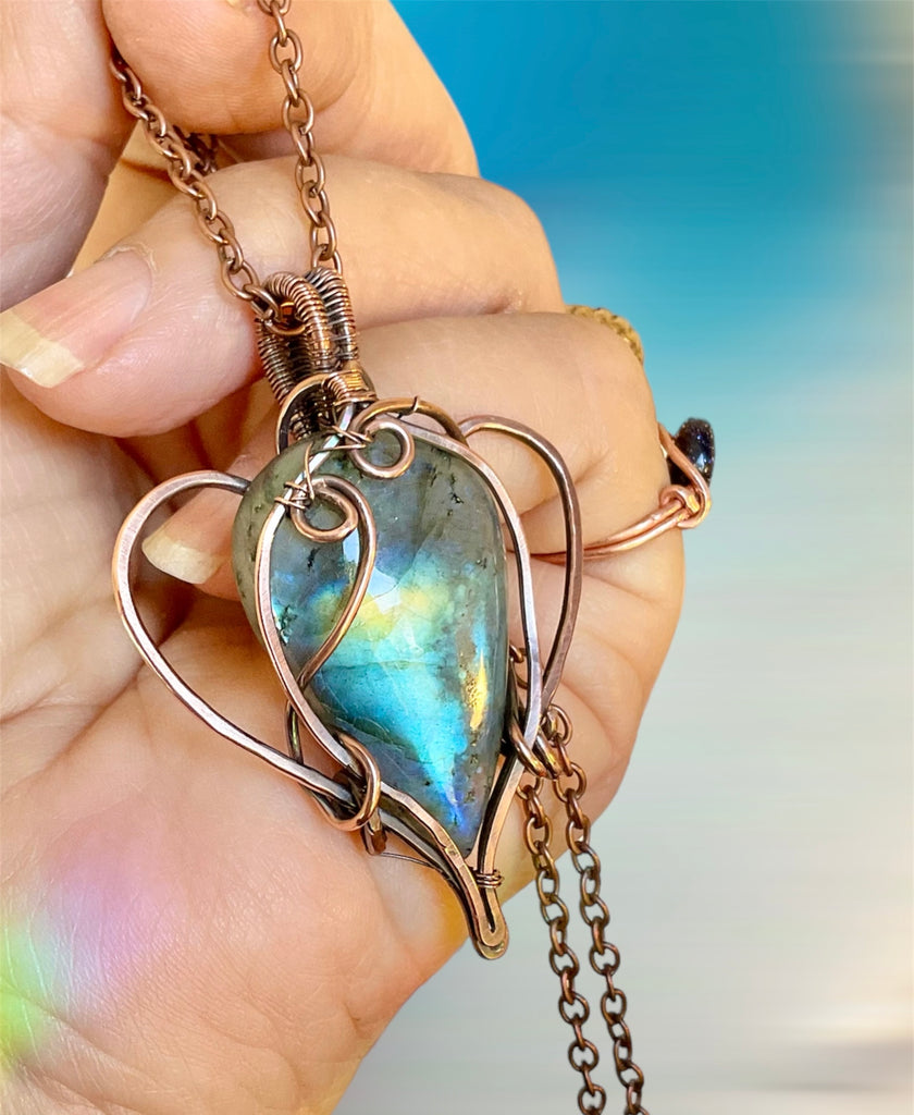 Labradorite Teardrop Shaped Wire Wrapped Pendant - Connie’s Crystals 