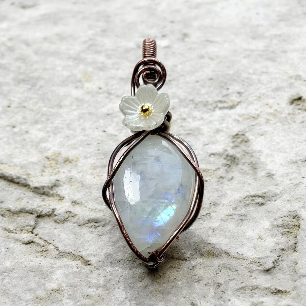 Rainbow Moonstone Wire Wrapped Pendants