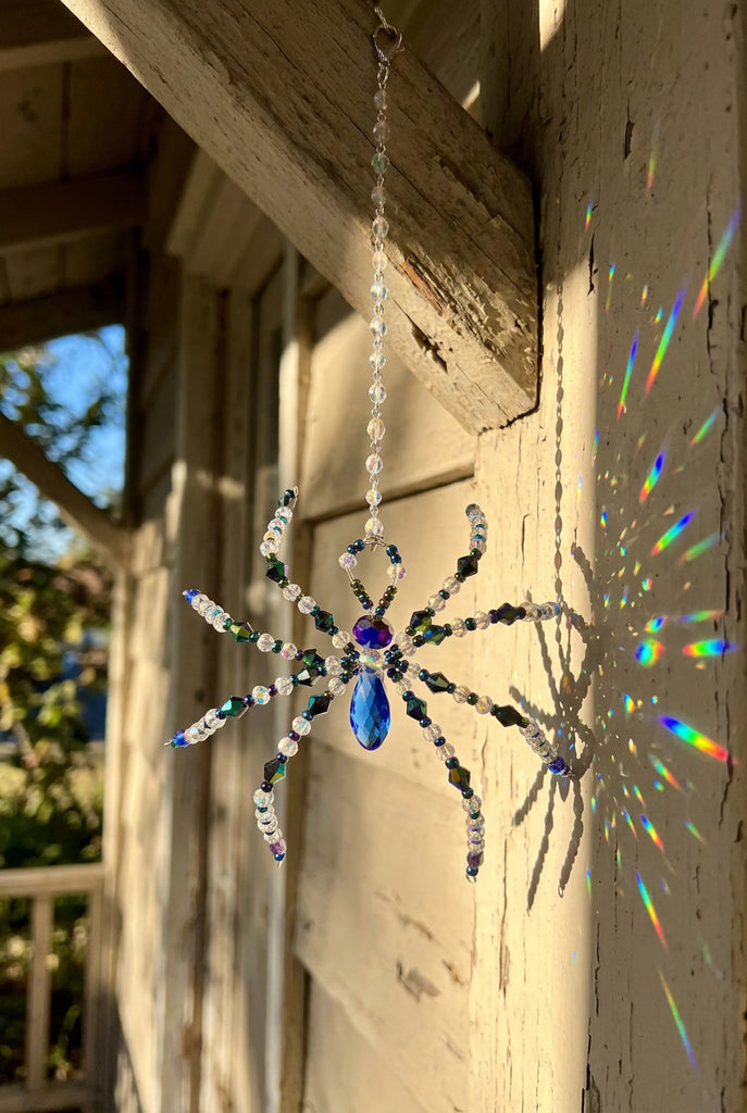 Handmade Crystal Spider Sun Catchers – Blue & Orange