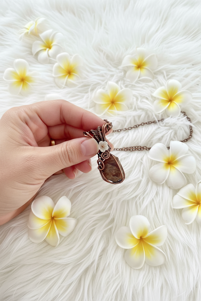 Zircon Copper Wire-Wrapped Pendant