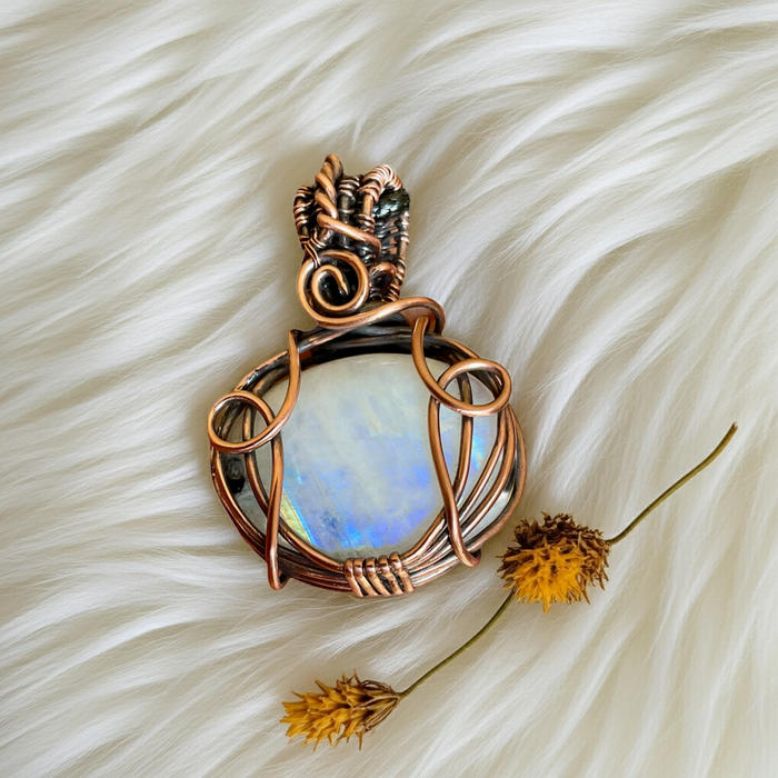 Rainbow Moonstone Wire Wrapped Pendant - Connie’s Crystals 