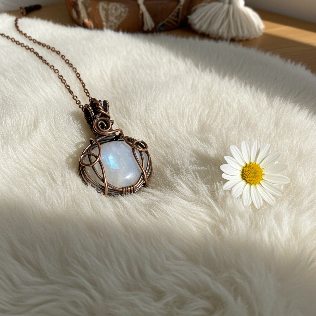Rainbow Moonstone Wire Wrapped Pendant - Connie’s Crystals 