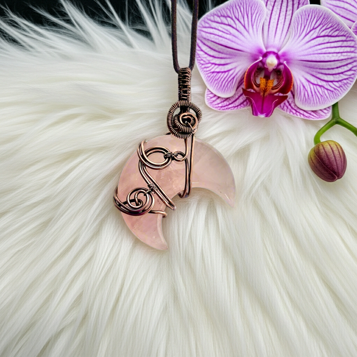 Rose Quartz Crescent Moon Pendant - Connie’s Crystals 
