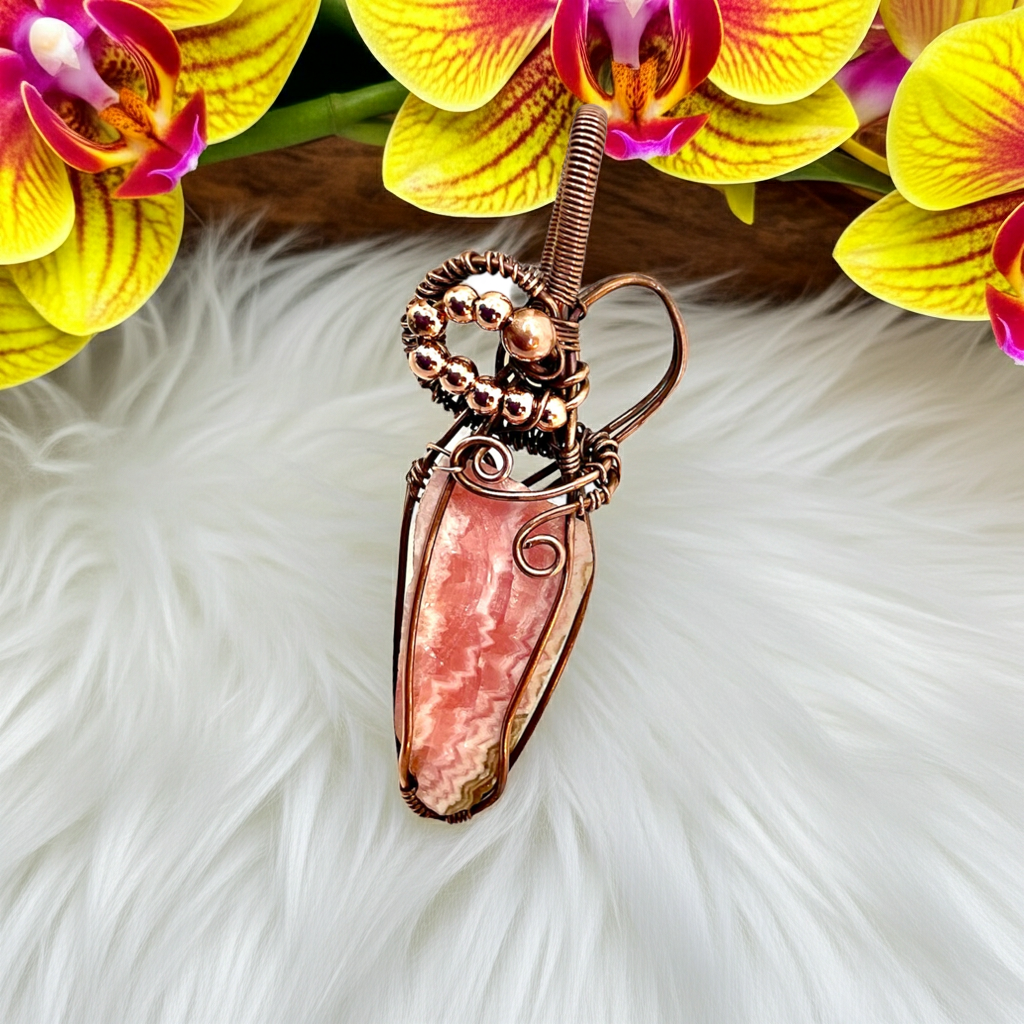 Rhodochrosite Raw Natural Wire Wrapped Pendant - Connie’s Crystals 