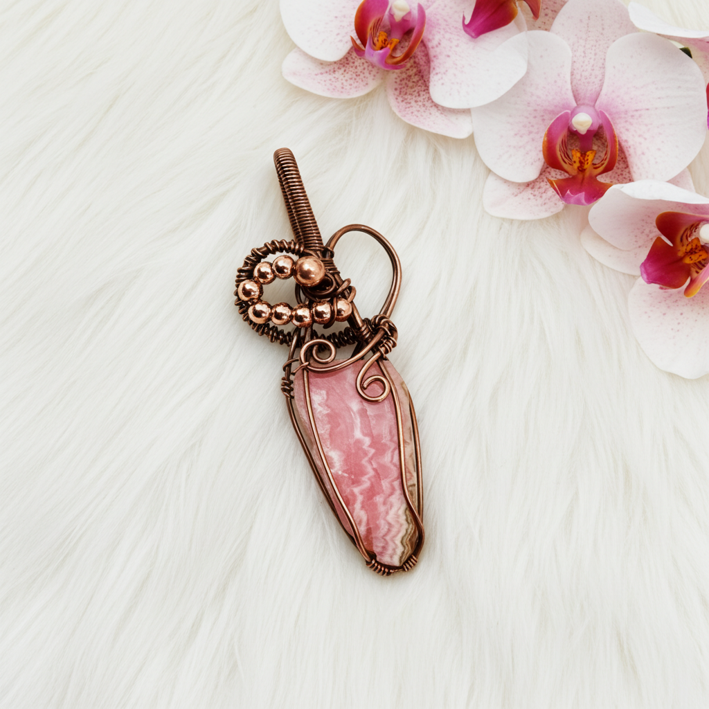 Rhodochrosite Raw Natural Wire Wrapped Pendant - Connie’s Crystals 
