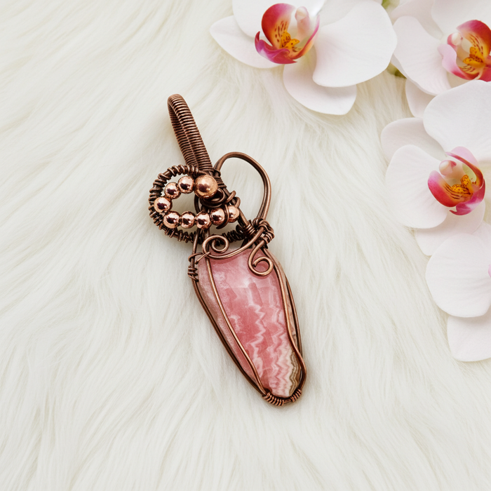 Rhodochrosite Raw Natural Wire Wrapped Pendant - Connie’s Crystals 