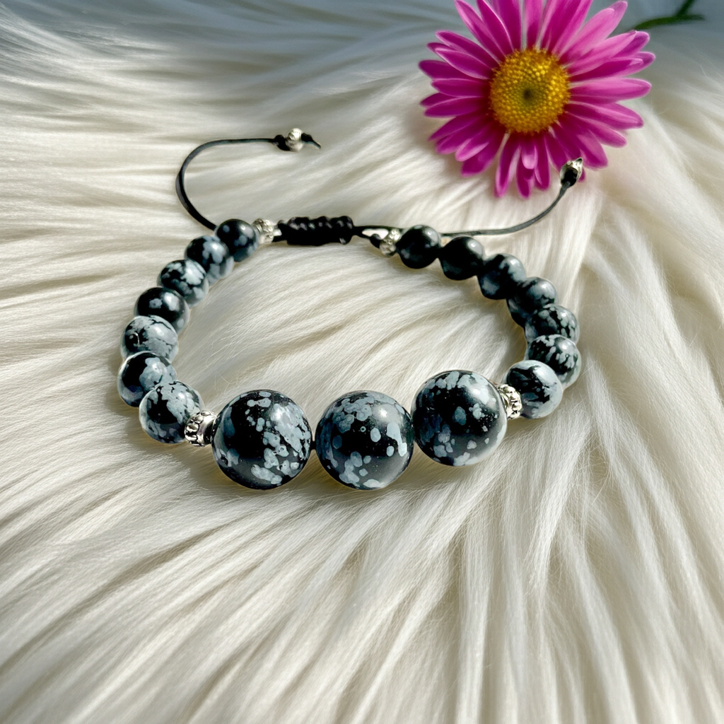Snowflake Obsidian Handmade Macramé Bracelet