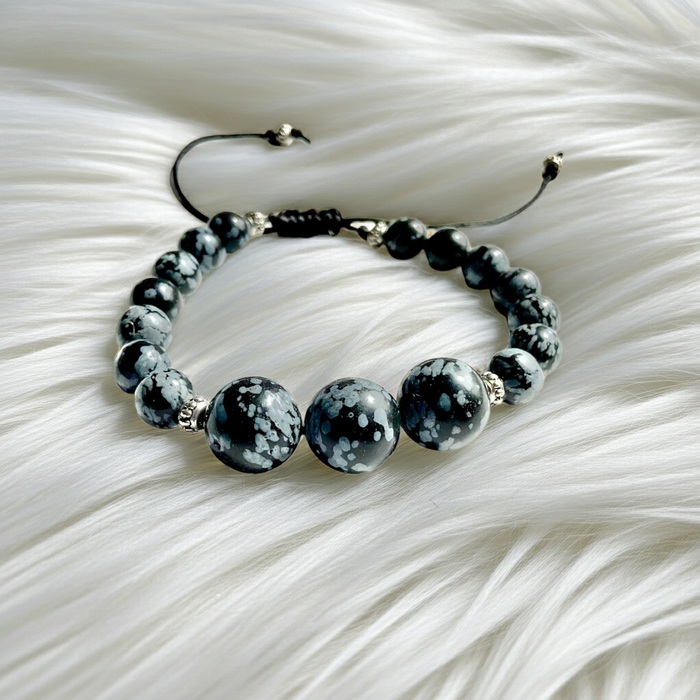 Snowflake Obsidian Handmade Macramé Bracelet