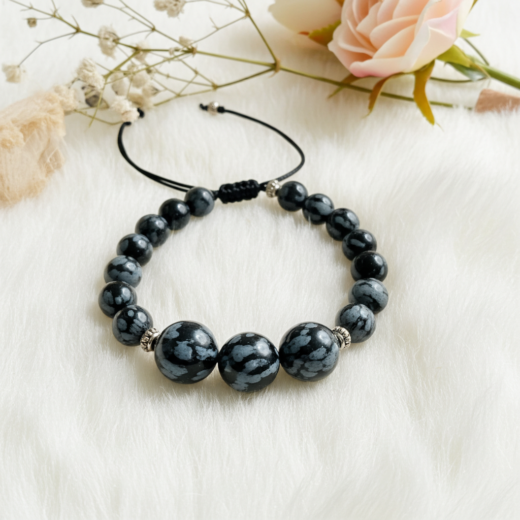 Snowflake Obsidian Handmade Macramé Bracelet