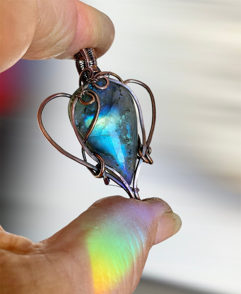 Labradorite Teardrop Shaped Wire Wrapped Pendant - Connie’s Crystals 