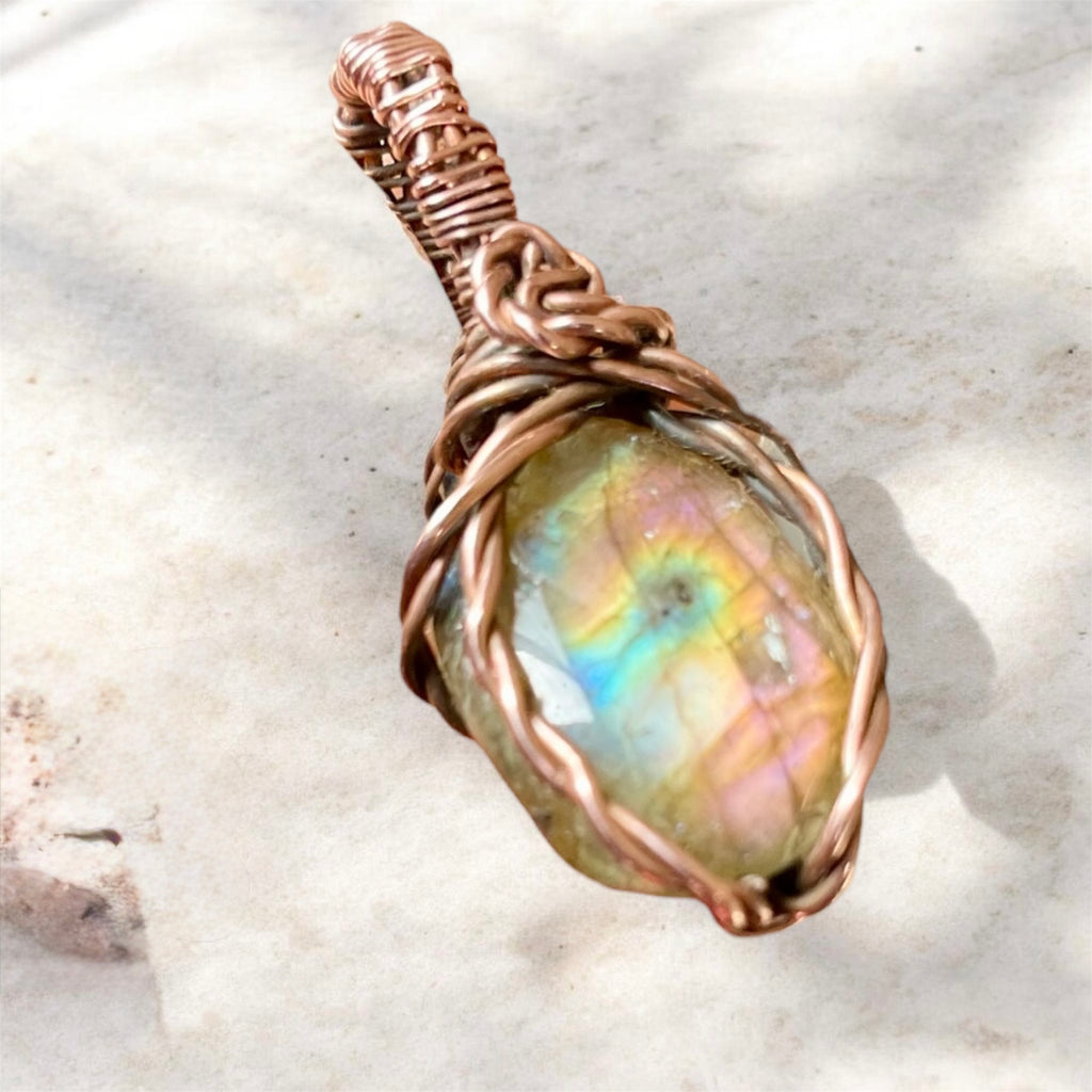 Mini Labradorite Copper Wire Wrapped Pendants