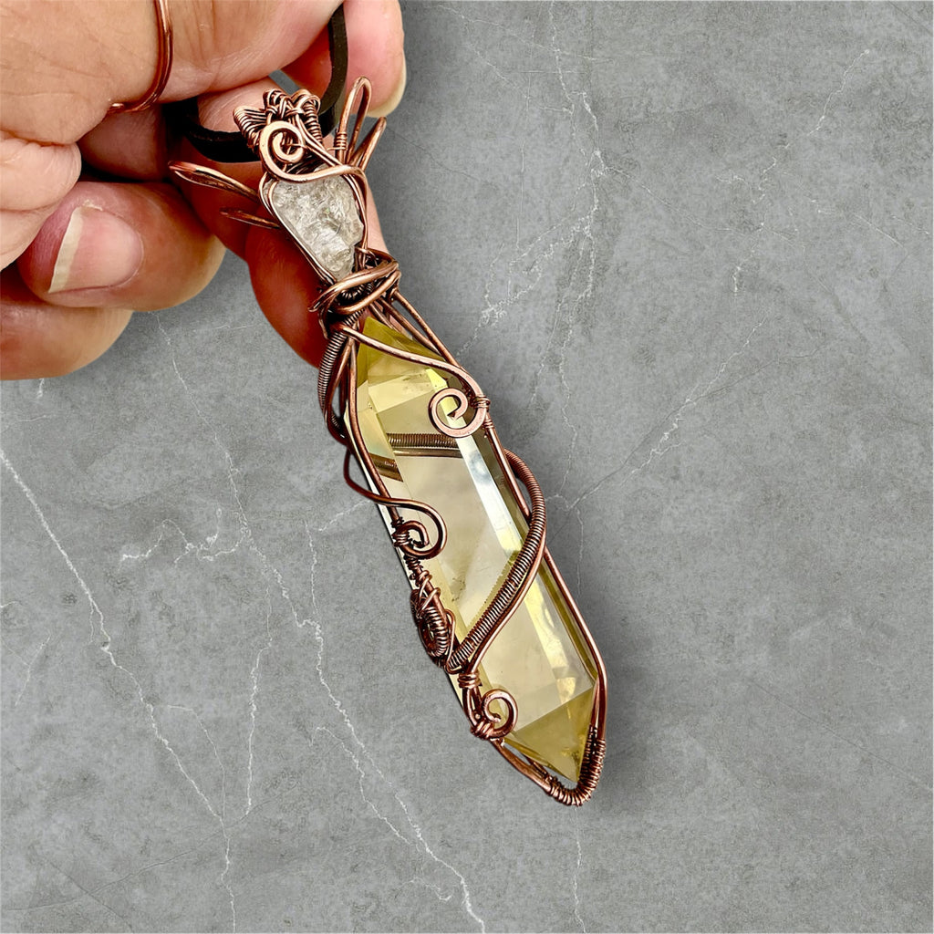 Double Terminated Citrine Point with Peach Topaz Accent