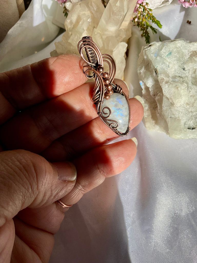 Rainbow Moonstone Wire Wrapped Pendant