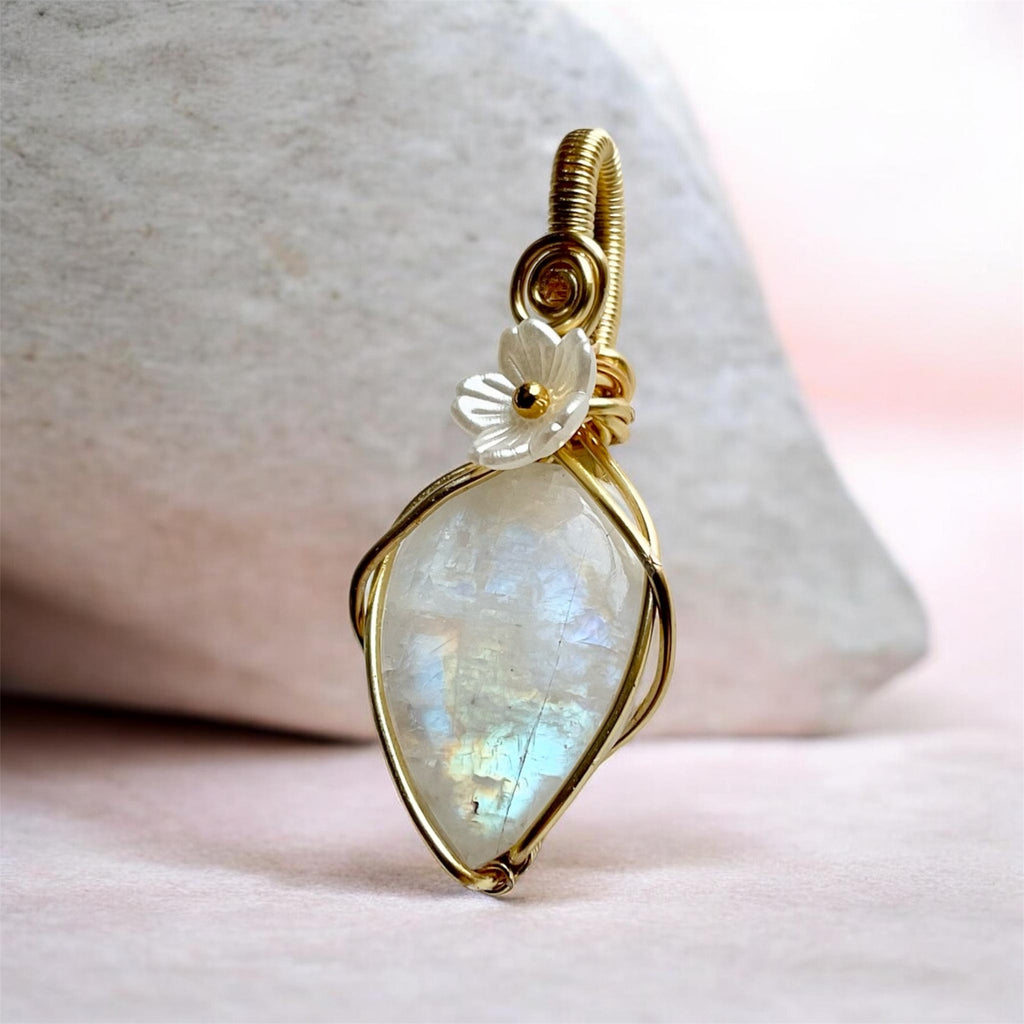 Rainbow Moonstone Wire Wrapped Pendants