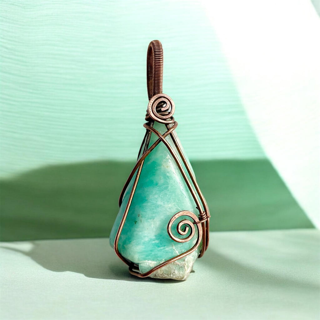 Amazonite Copper Wire Wrapped Pendant
