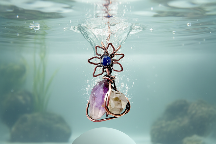 Amethyst & Herkimer Diamond Mini Pendant – Sapphire Flower Accent - Connie’s Crystals 