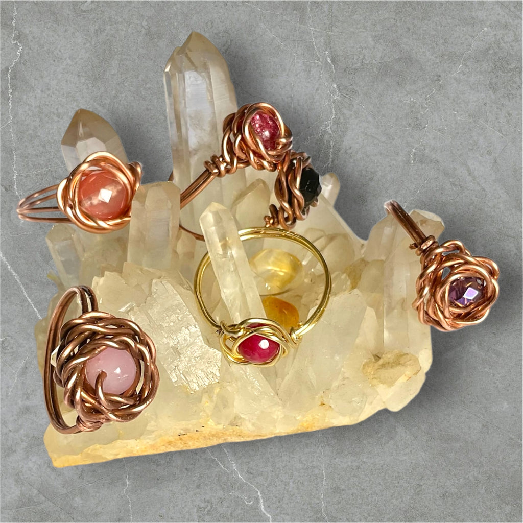 Handcrafted Copper Rose Rings with Gemstone Centres