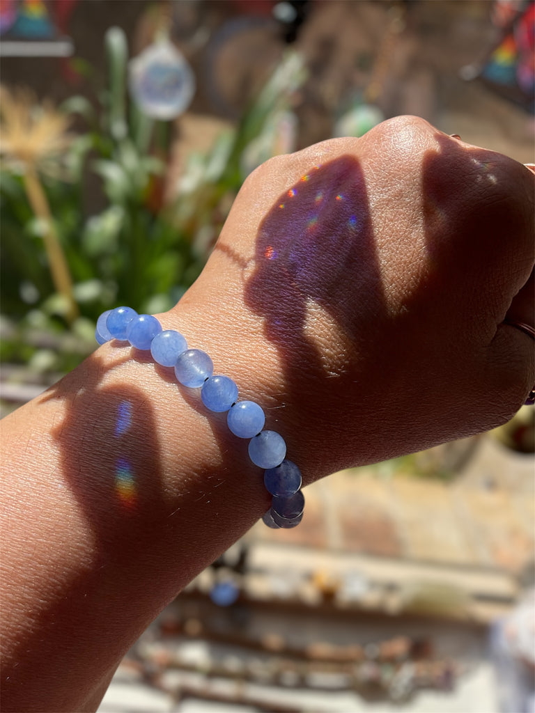 African Blue Topaz Bracelet on Adjustable Leather Cord.