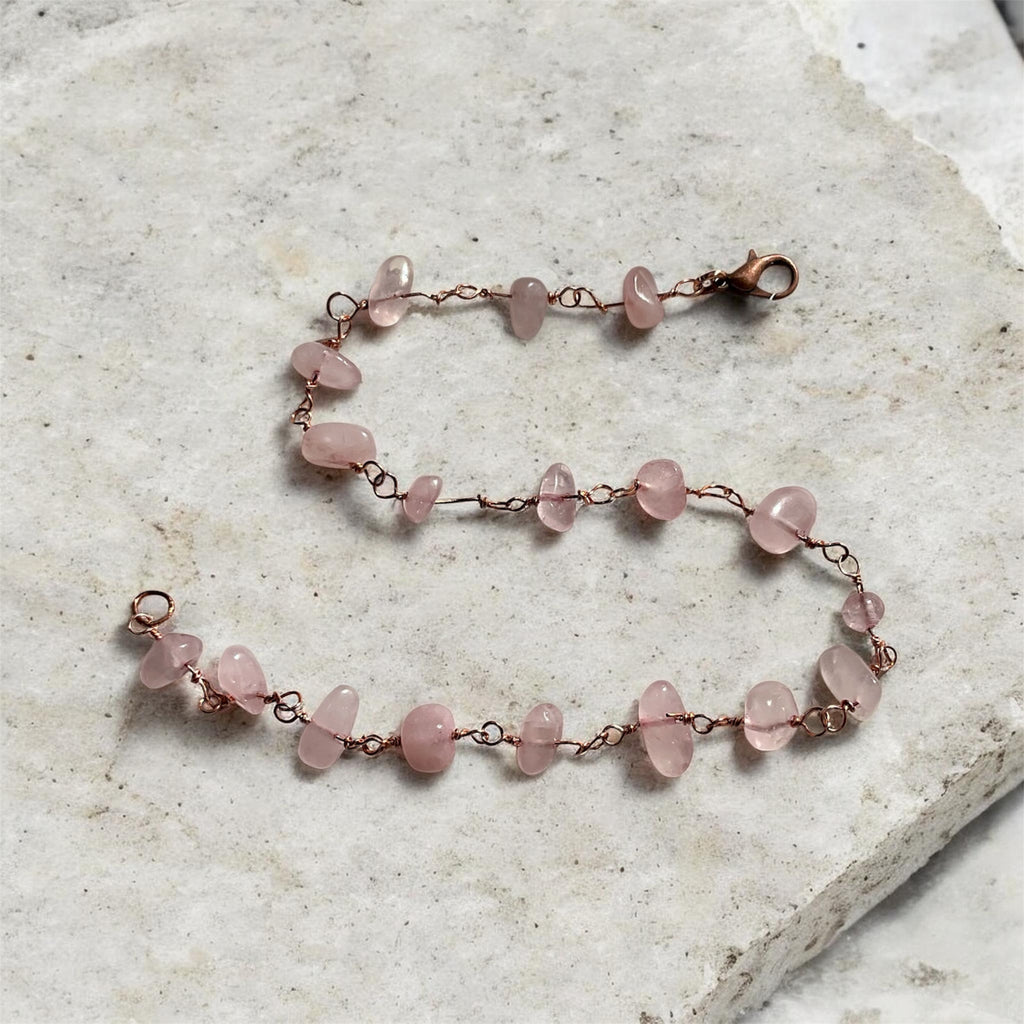 Rose Quartz & Amethyst Copper Wire Wrapped Anklets