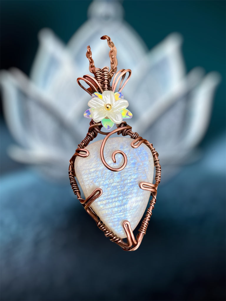 African Moonstone Wire Wrapped Pendant - Connie’s Crystals 