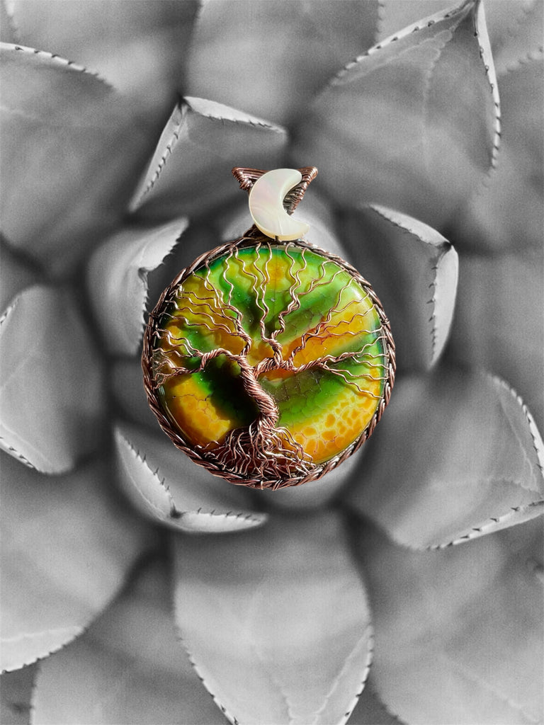 Fire Agate Tree of Life Pendant