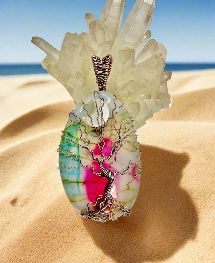 Dragon Vein Agate Tree of Life Pendant