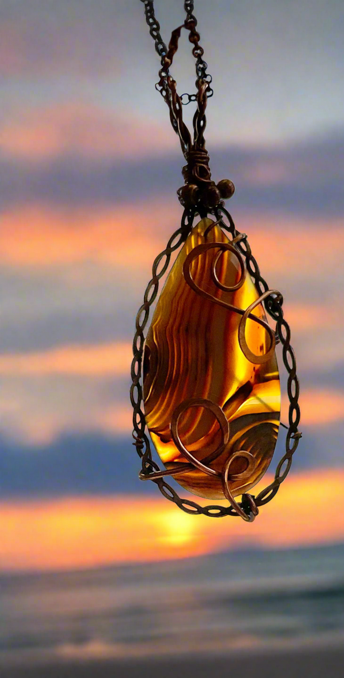 Banded Madagascan Agate Wire Wrapped Pendant - Connie’s Crystals 