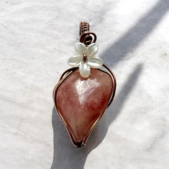 Strawberry Quartz Copper Wire Wrapped Pendant