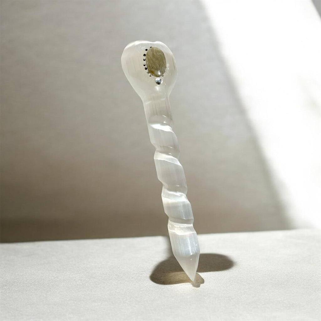 Crystal Athames & Selenite Ritual Wand with Labradorite – Choose Your Piece