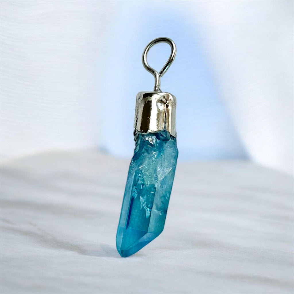 Aqua Aura Quartz Point Pendants