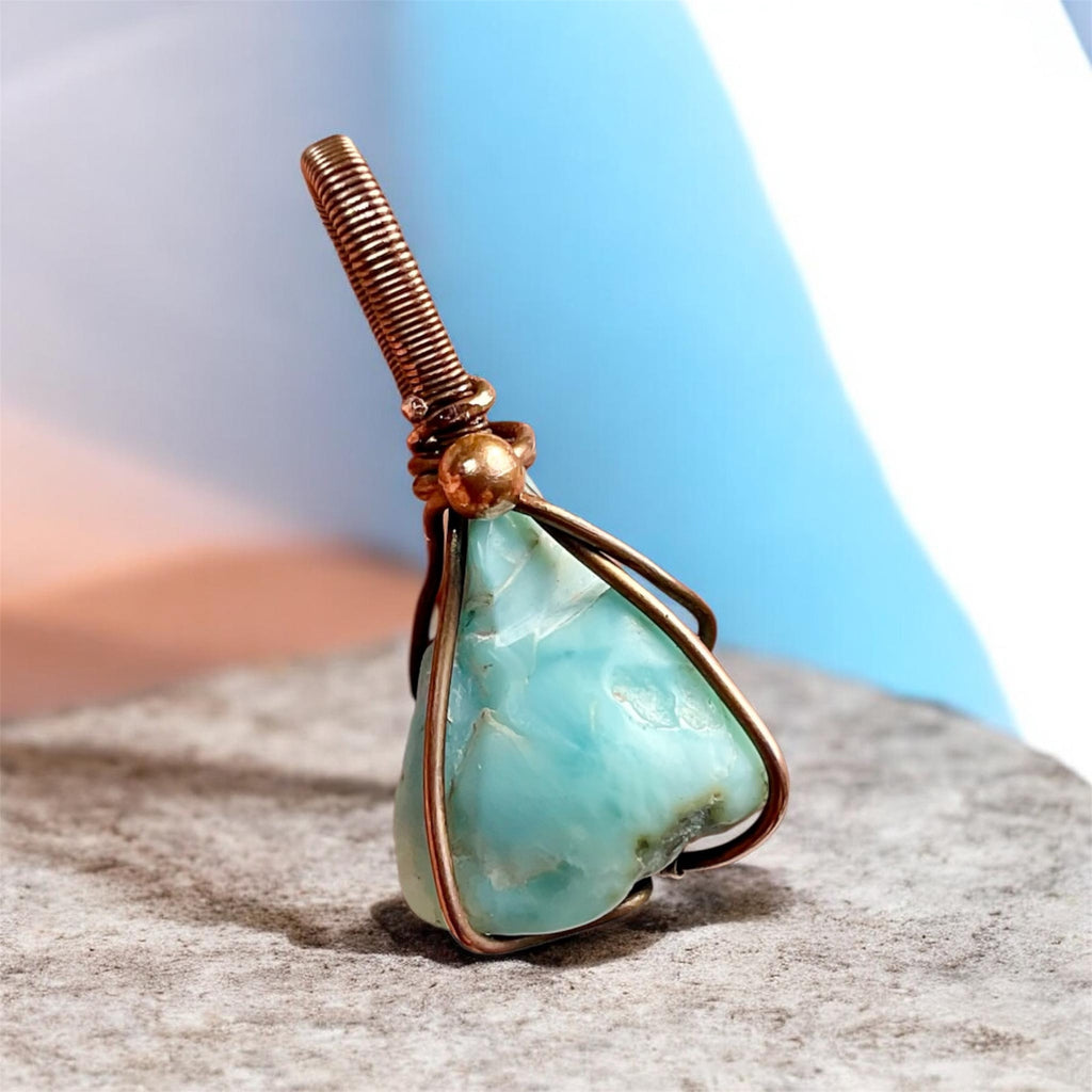 Mini Larimar Copper Wire Wrapped Pendant