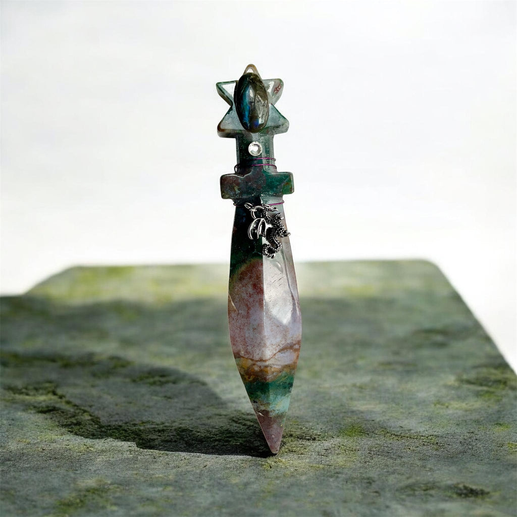 Crystal Athames & Selenite Ritual Wand with Labradorite – Choose Your Piece