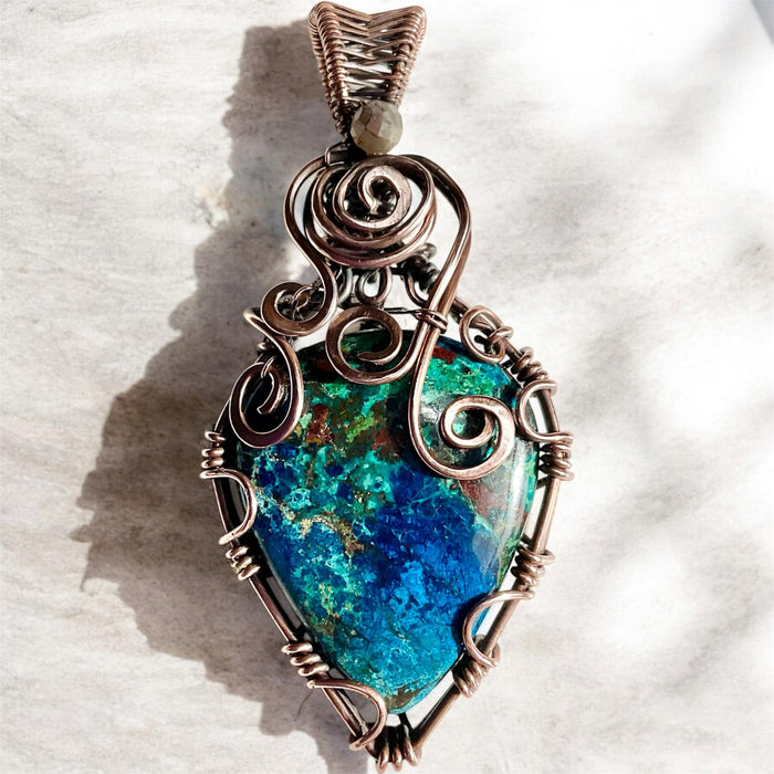 Azurite With Chrysocolla Copper Wire Wrapped Pendant