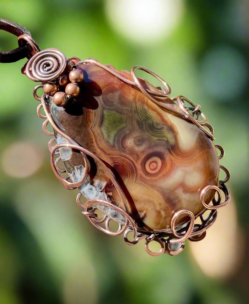 Large Druzy Geode Madagascan Agate Wire Wrapped Pendant - Connie’s Crystals 