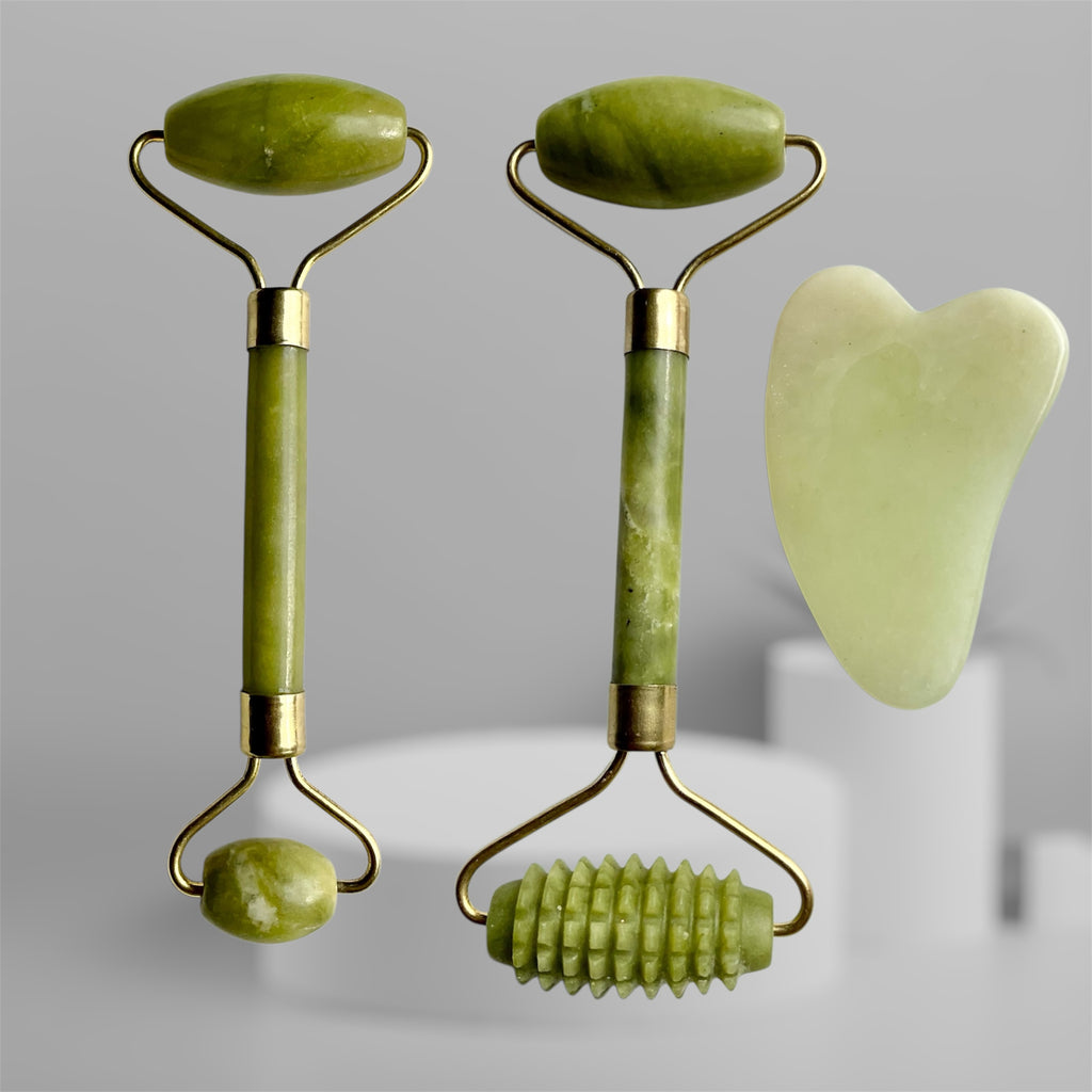 Green Stone Facial Roller & Gua Sha Board Face Massagers