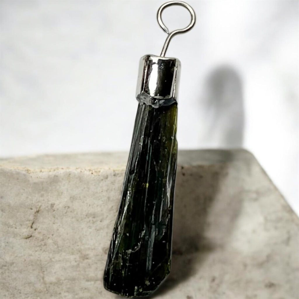 Black Tourmaline & Epidote in Black Tourmaline Pendants