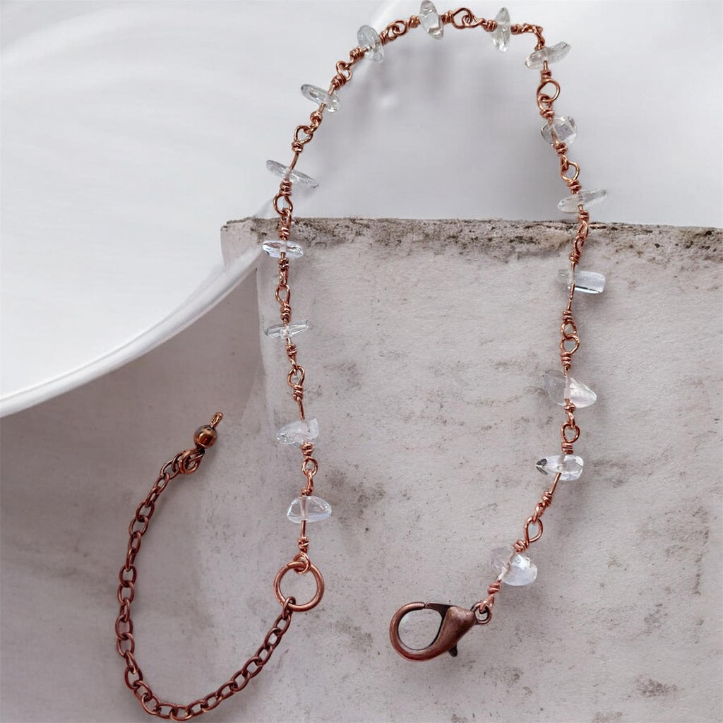 Clear Quartz Chip Copper Wire Wrapped Anklet