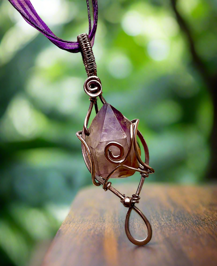 Large Amethyst Wire Wrapped Point Pendant - Connie’s Crystals 