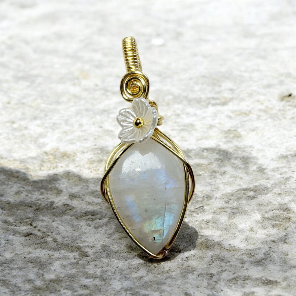 Rainbow Moonstone Wire Wrapped Pendants