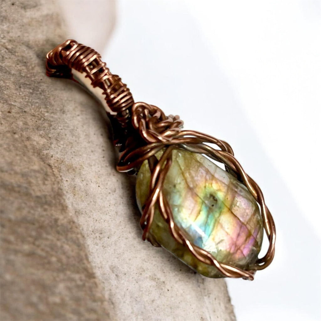Mini Labradorite Copper Wire Wrapped Pendants