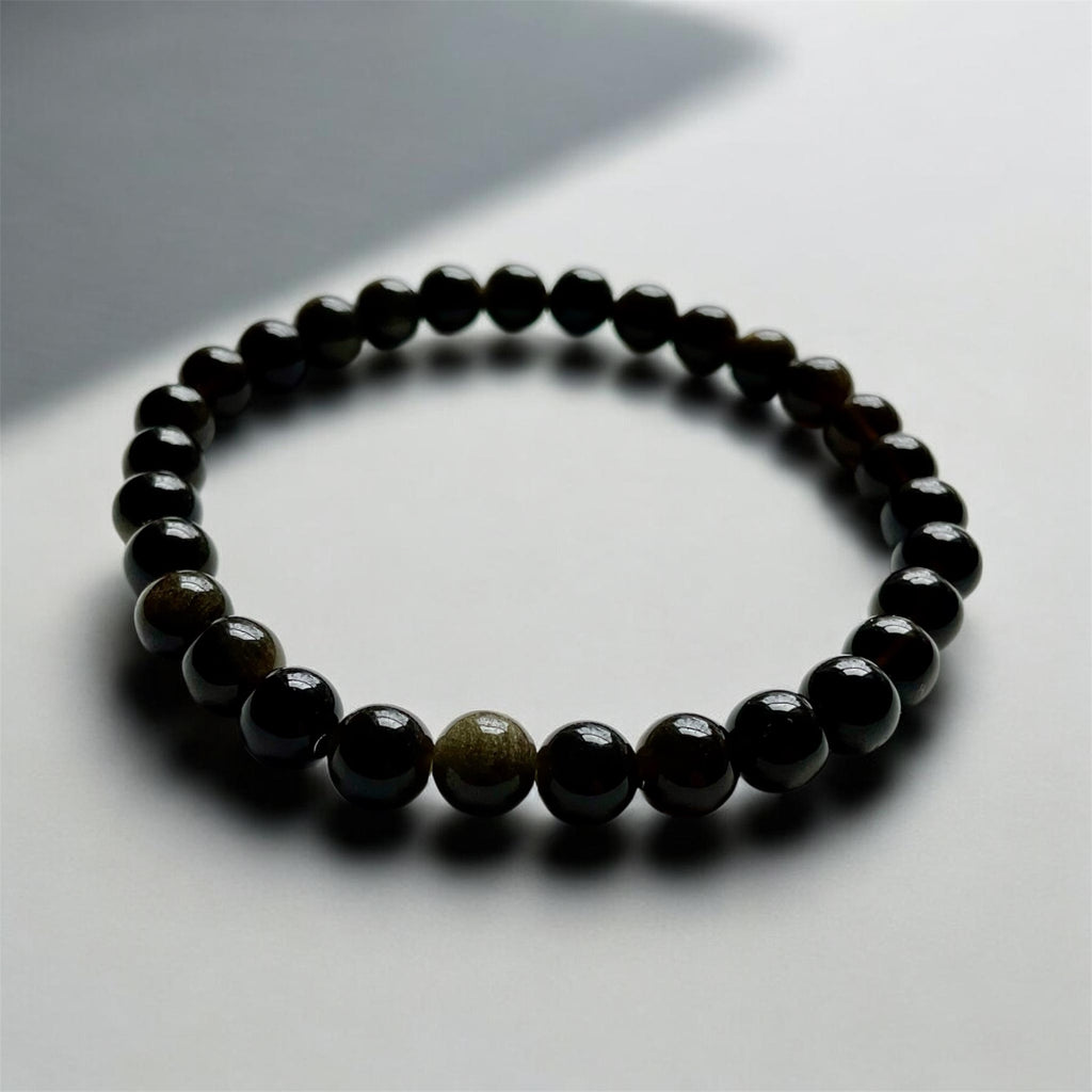 Silver Sheen & Gold Sheen Obsidian Stretch Bracelets - 6mm Beads