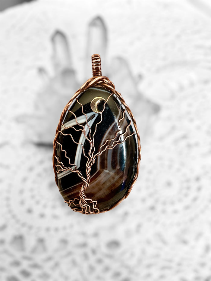 Banded Botswana Agate Tree Of Life Pendant