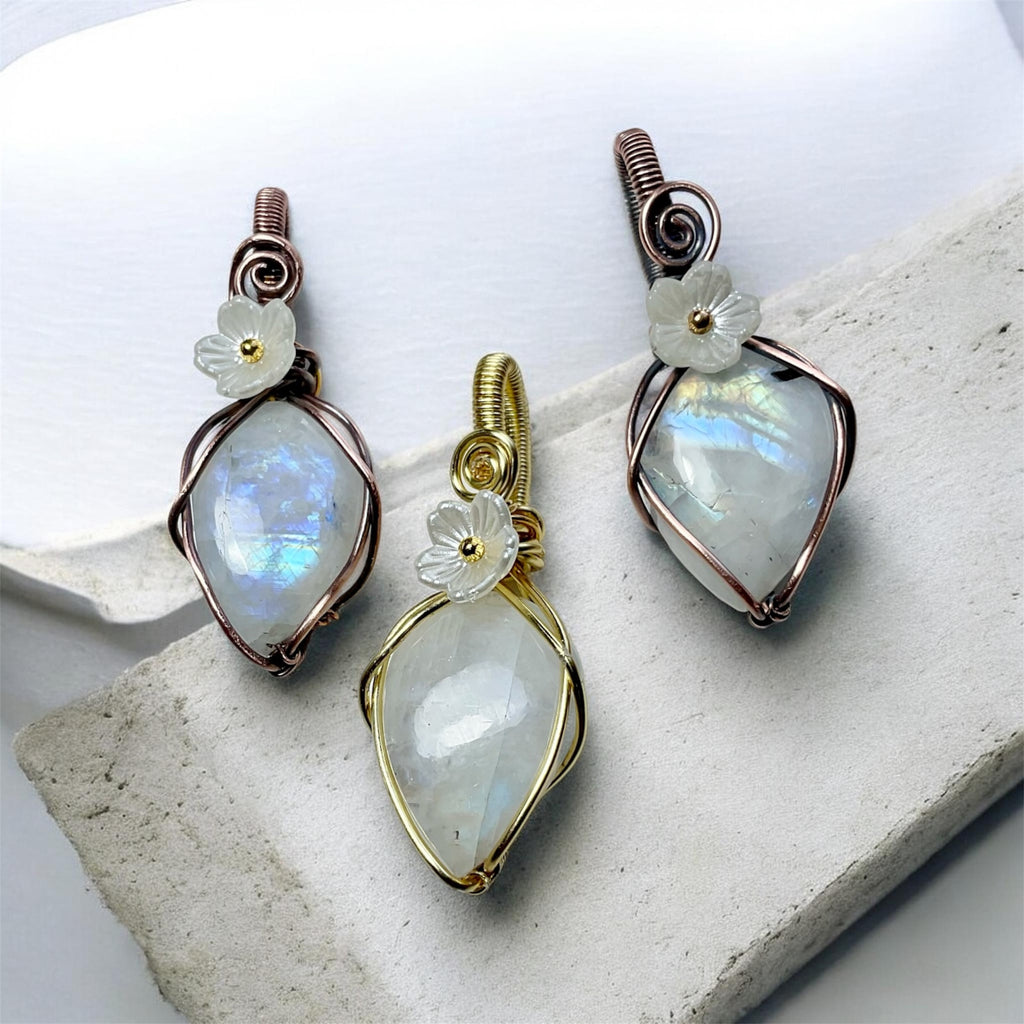 Rainbow Moonstone Wire Wrapped Pendants