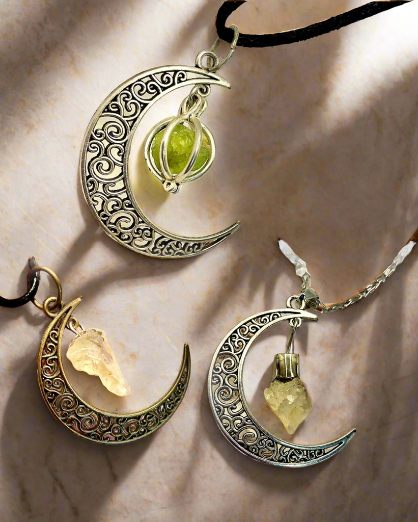 Crescent Moon Gemstone Pendants - Connie’s Crystals 