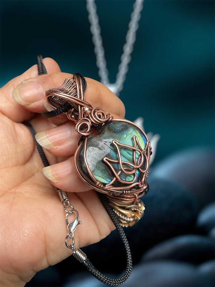 Labradorite Heart Pendant with Lotus Design - Connie’s Crystals 