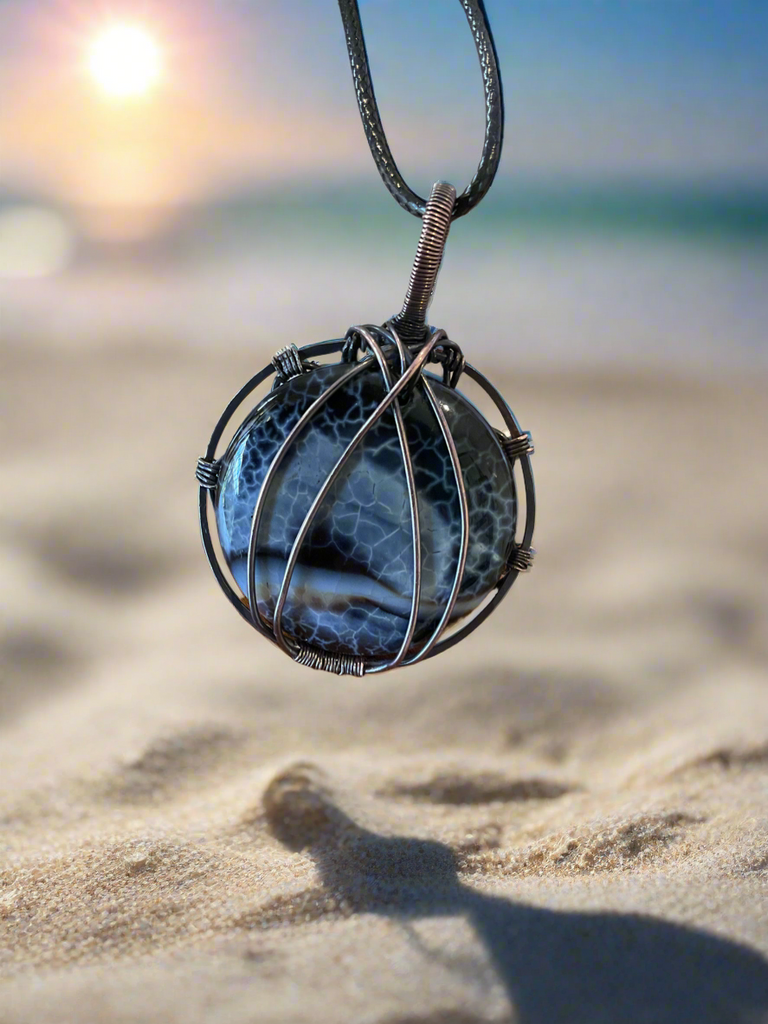 Black Fire Agate Wire Wrapped Pendant - Connie’s Crystals 